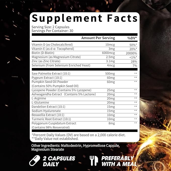 Saw Palmetto for Men 500mg - Prostate Support, Urinary & Hair Health Supplement with Pumpkin Seed Oil, Pygeum - Herbal Complex for Men's Wellness, Vegan Formula, 60 Capsules