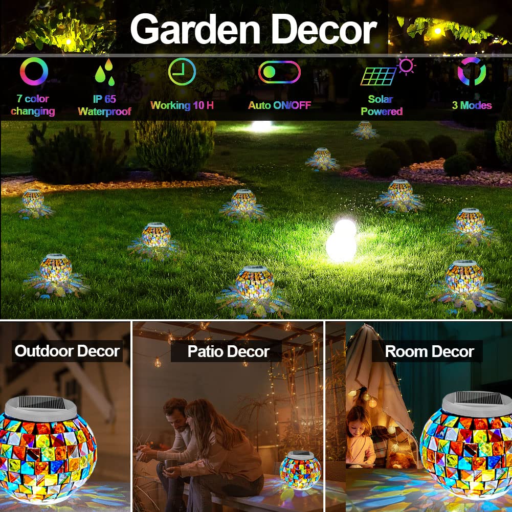 Aukora Solar Powered Glass Ball Garden Lights, Waterproof LED, Big Size, Multi Color 2, Model AU-SOTABLE-02