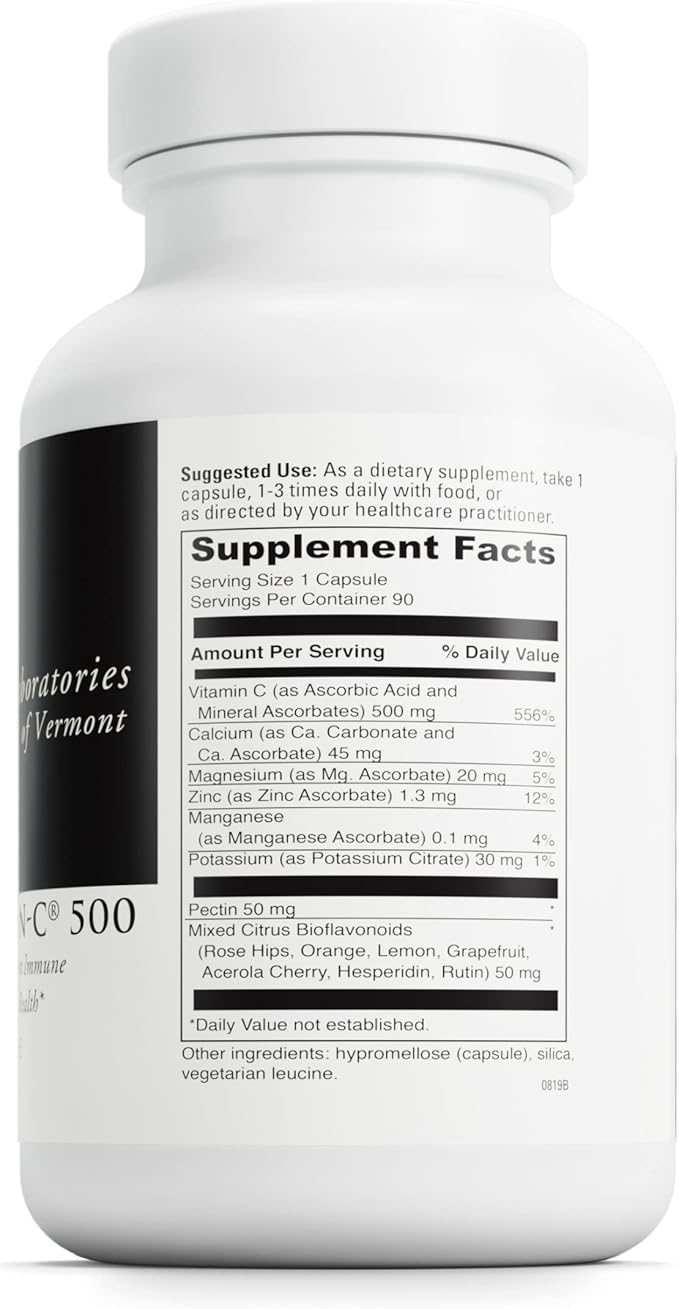 DAVINCI Labs Poten-C 500 - Dietary Supplement to Support Immune System Function & Collagen Health* - with Vitamin C, Calcium, Magnesium, Potassium, and More - Vegetarian - Gluten-Free - 90 Tablets