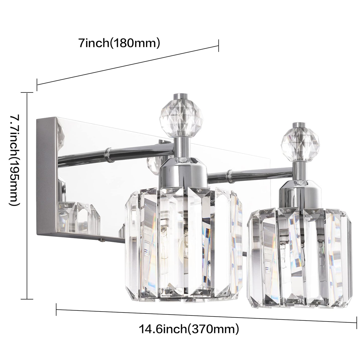 Presde 2-Light Chrome Bathroom Vanity Light - Modern Crystal Wall Sconce For Over Mirror Lighting