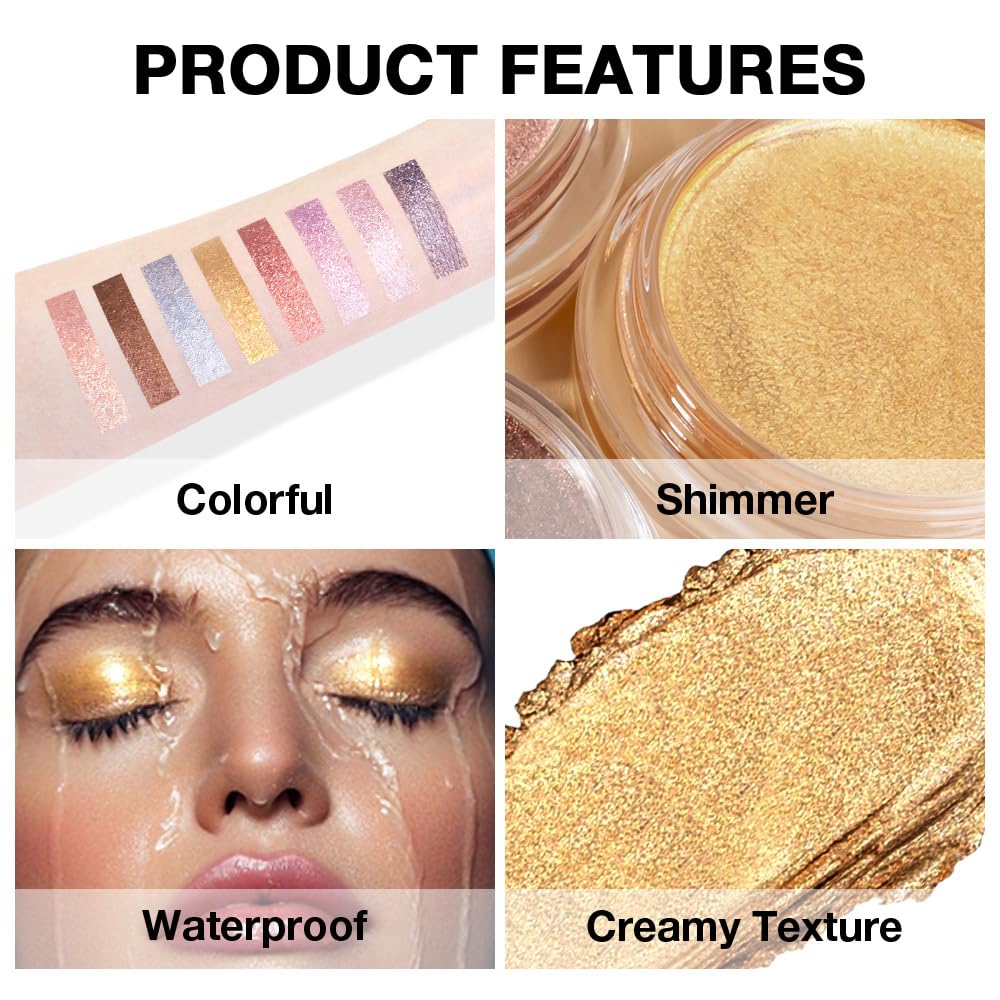 Gold Mousse Single Eyeshadow Palette -Neutral Matte & Shimmer Eyeshadow,Mini Cream Glitter Eye shadow,Long Lasting Highly Pigmen