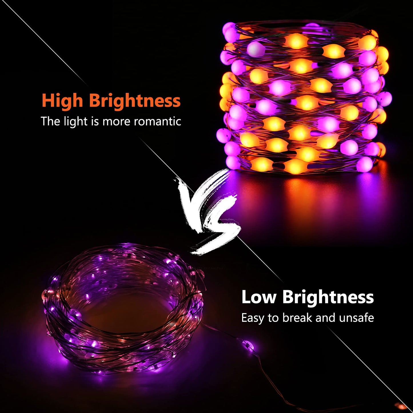 Joomer Halloween String Lights, 50 LED, 17.59ft, 8 Modes, Waterproof, Orange & Purple, Model 693cefbf-955a-488c-a272