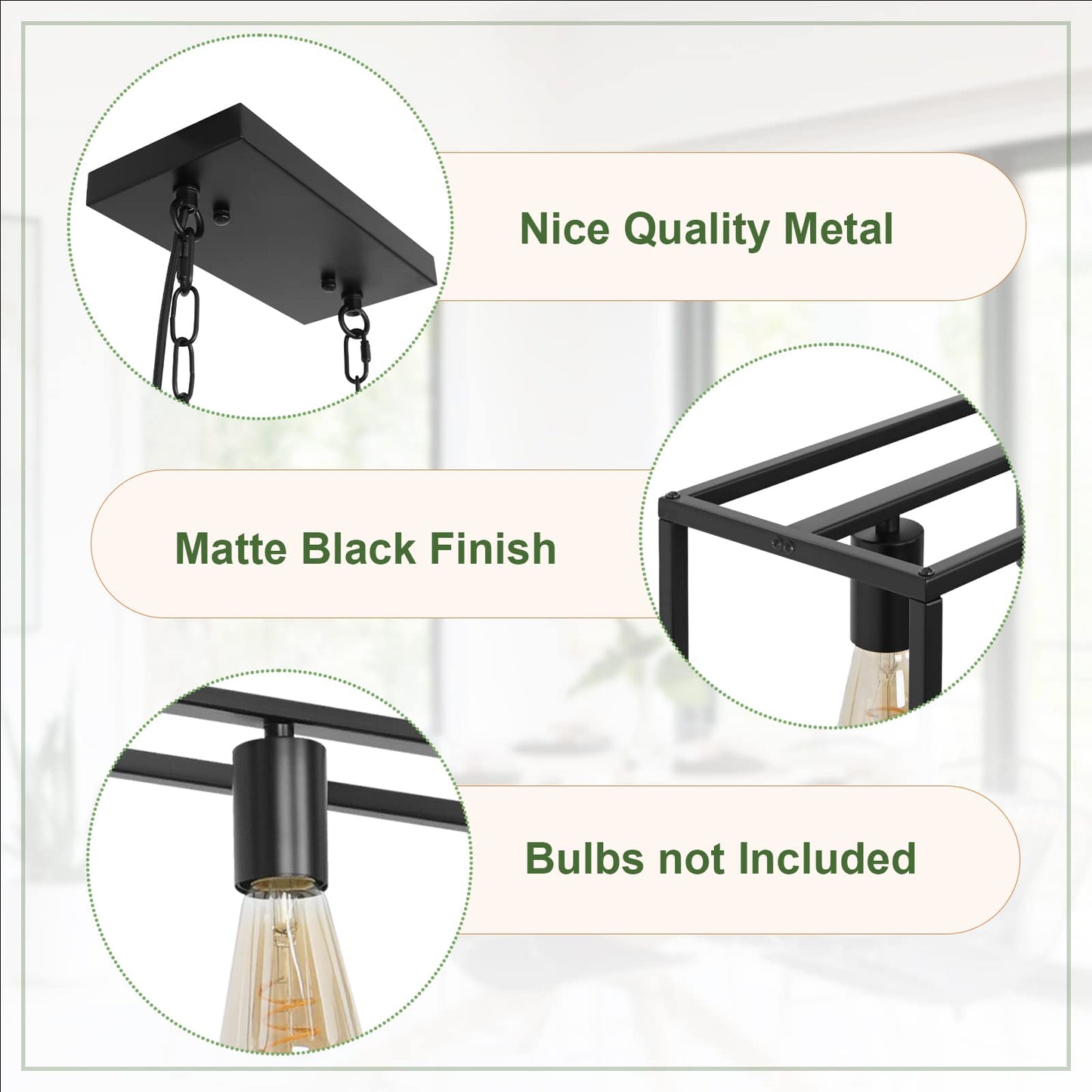 Black Farmhouse Plug In Kitchen Island Lighting  Industrial Modern 5-Light Linear Chandelier With 17.5Ft Cord  Rectangular Light Fixtures For Dining Living Room Bar