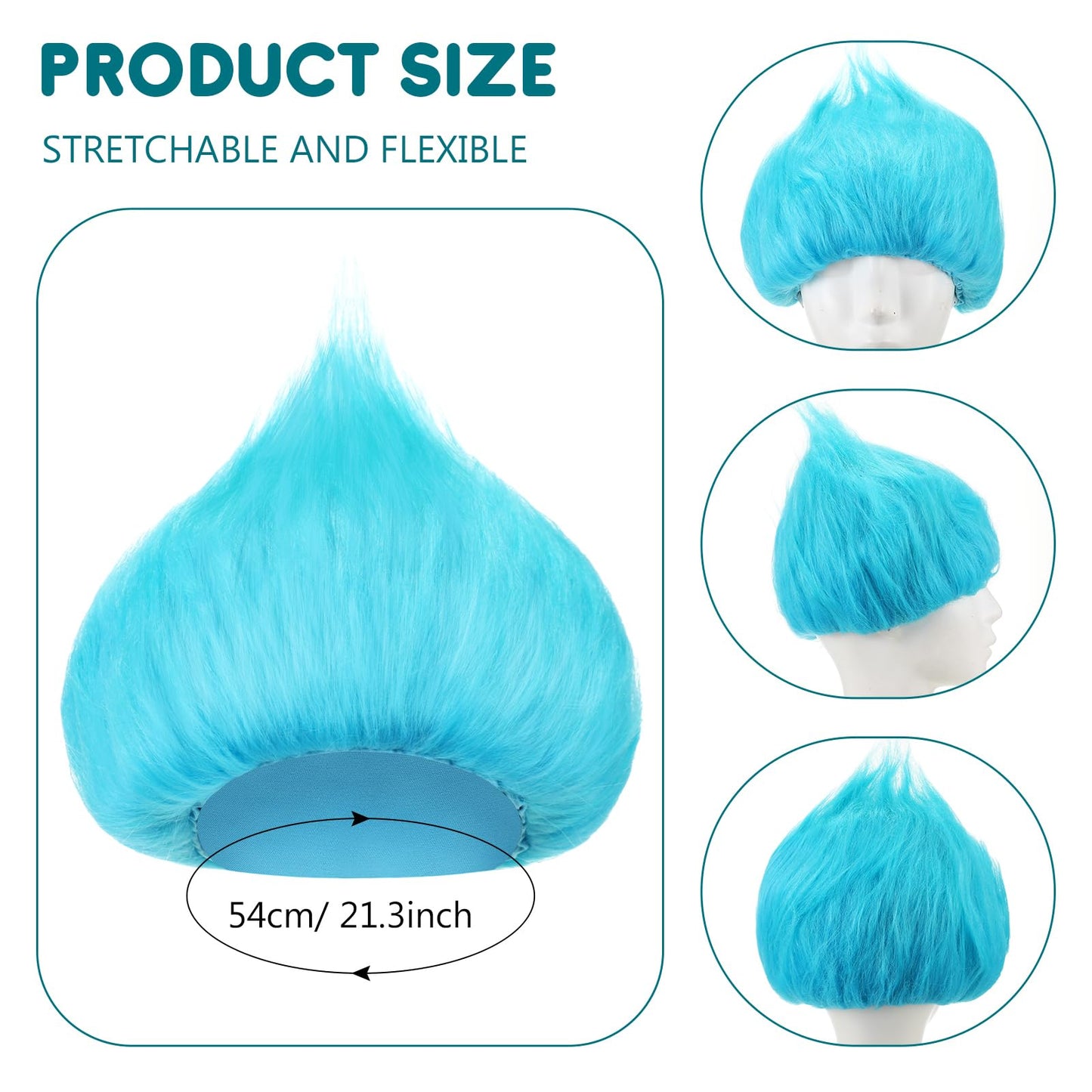 Geyoga 2 Pcs Unisex Funny Wig Hairy Costume Funky Hairband Crazy Wig Hair for Halloween Costume Party (Sky Blue)