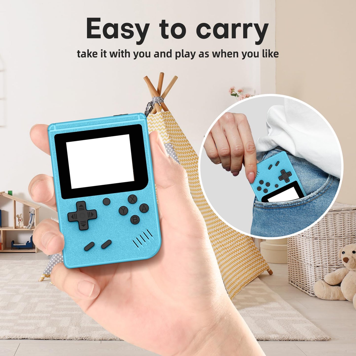 Retro Handheld Game, 3.0 inch LCD Screen Portable Gaming, 1020mAh Rechargeable Battery, Mini Electronic Gaming Player Xmas Birthday-Blue