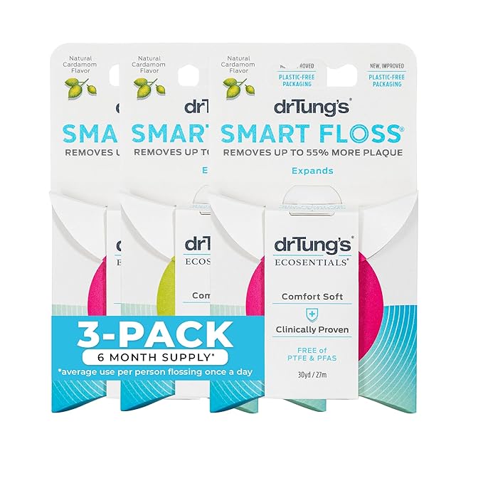 DrTung's Smart Floss - Natural, PTFE & PFAS Free Floss, Gentle on Gums, Expands & Stretches, BPA Free Floss - Natural Dent...