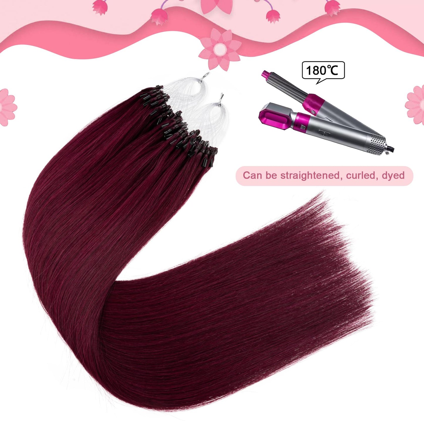 Micro Ring Hair Extensions Human Hair Loop 1g/Strand 50g Natural Bead Extensions (#99J, 24inch)