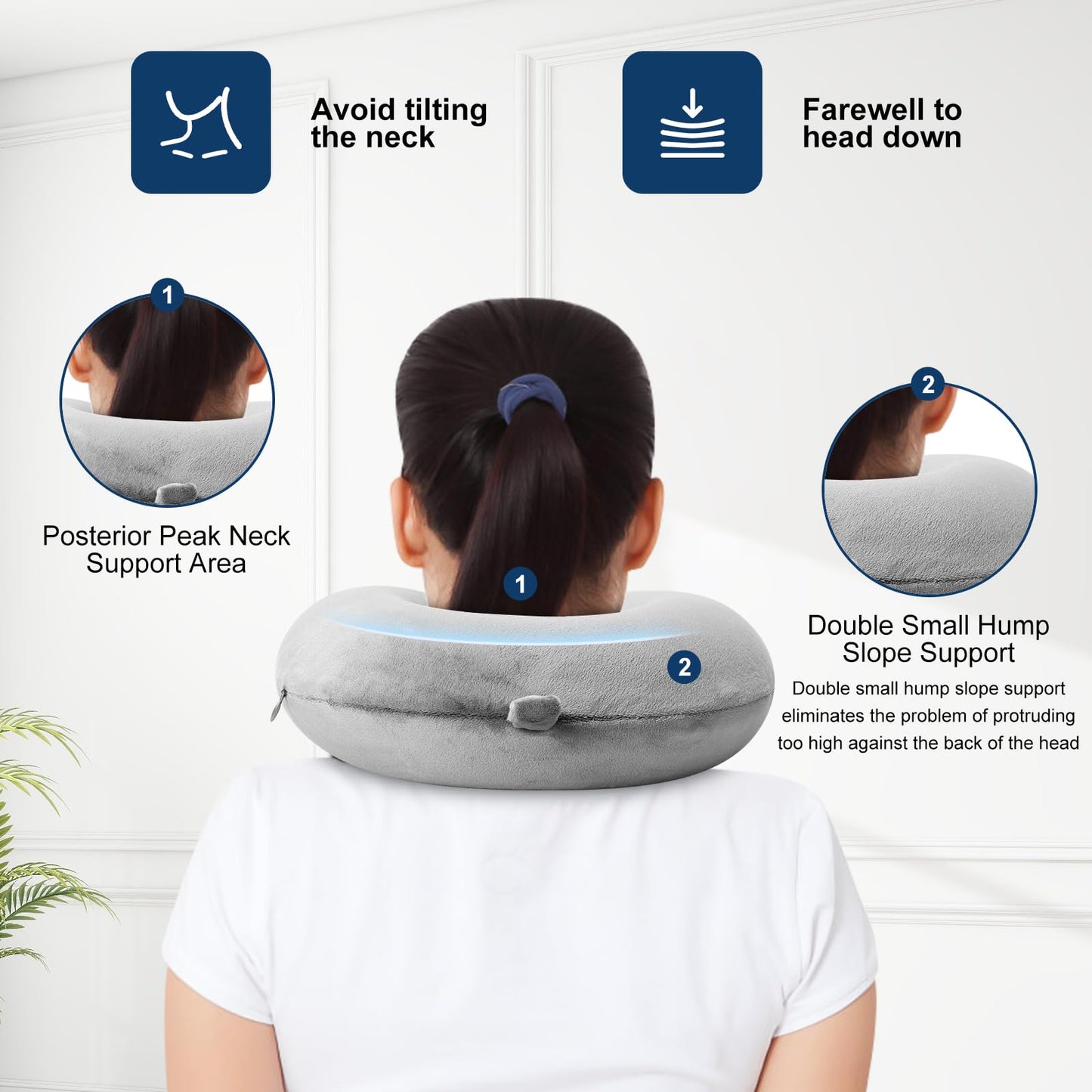 GDEOUP Travel Pillow 100% Pure Memory Foam Neck Pillow Airplane for Traveling,Car, Train,Napping,Traveling,Washable Cover (Grey)