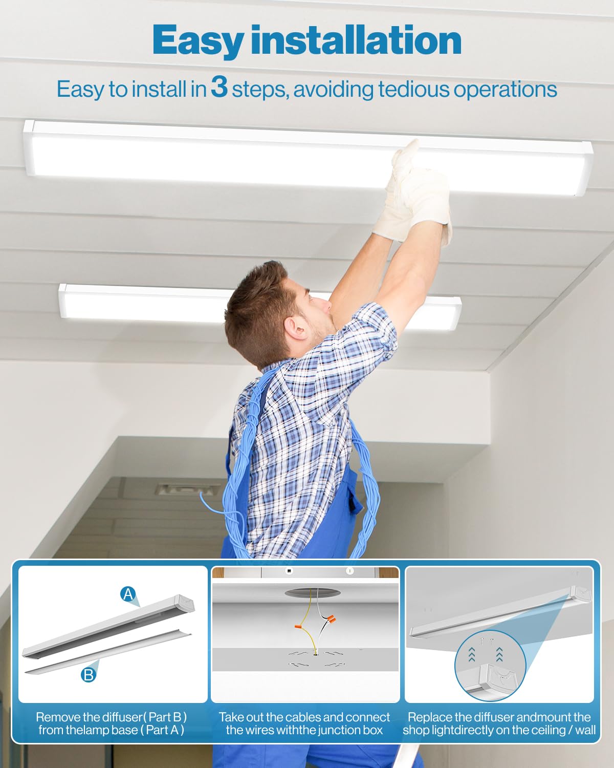 Sunco Lighting LED Garage Ceiling Lights, 8 Pack, 3500 LM, 40W=300W, 5000K Daylight, Hardwired, Model SHW-40W-