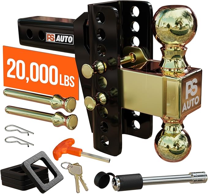 Adjustable Drawbar Trailer Hitch - 20,000 LBS, Fits 2 and 2-5/16 Inch Balls, US Gov Tested & Certified, for RV Towing, Mot...