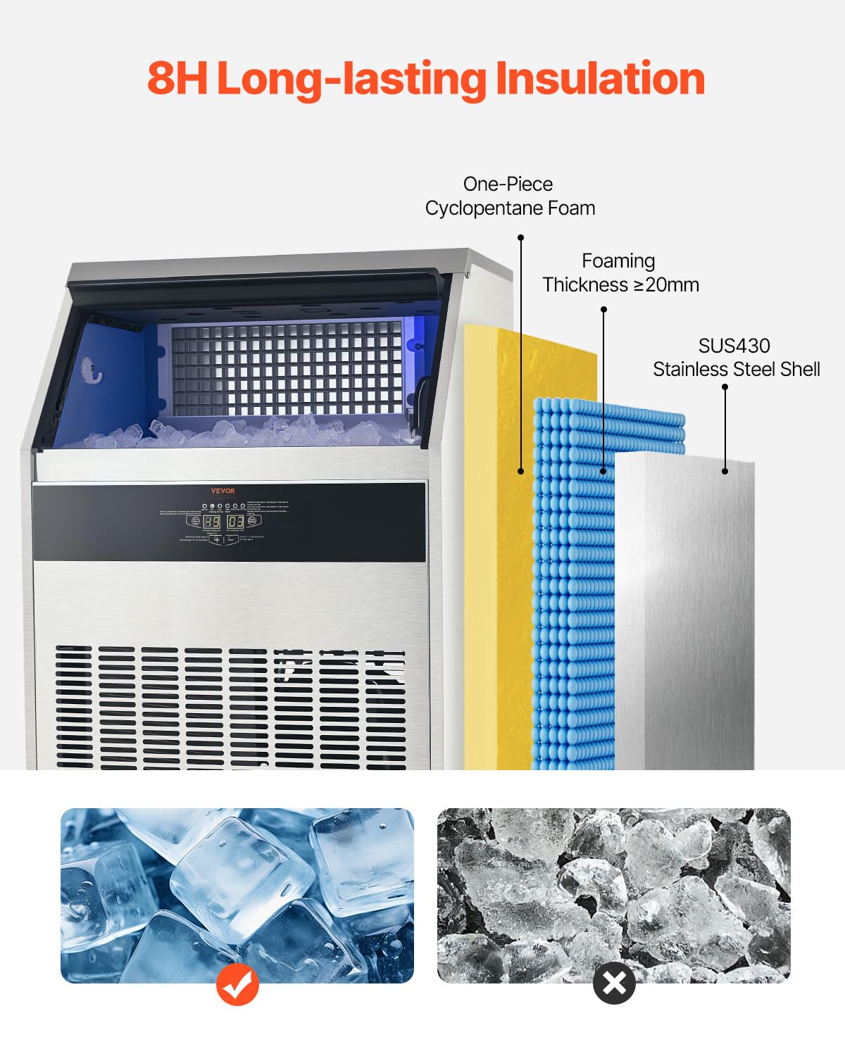 Vevor 300Lbs/24H Commercial Ice Maker, 126 Ice Cubes In 15 Minutes, Freestanding Ice Maker Machine With 88Lbs Large Storage Capa