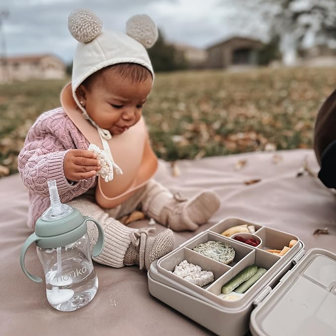 nouka Tritan Plastic Transitional Sippy Cup with Weighted Straw | Leak Proof and Easy Grip | Removable Handles | Soft Sand