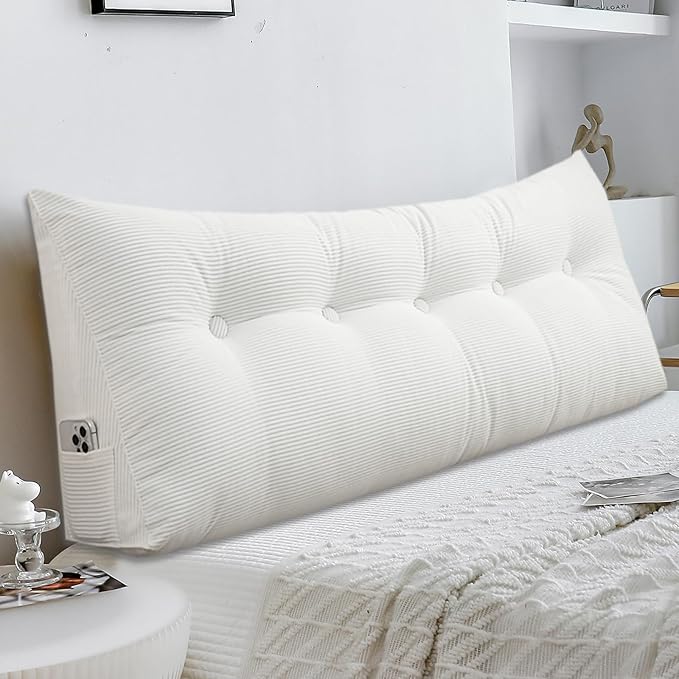 Headboard Pillow - Queen-Sized Headboard Wedge Pillow for Daybeds and Bunk Beds - Durable, Comfortable, with Removable Velvet Cover (White, 59x20x8Inches)