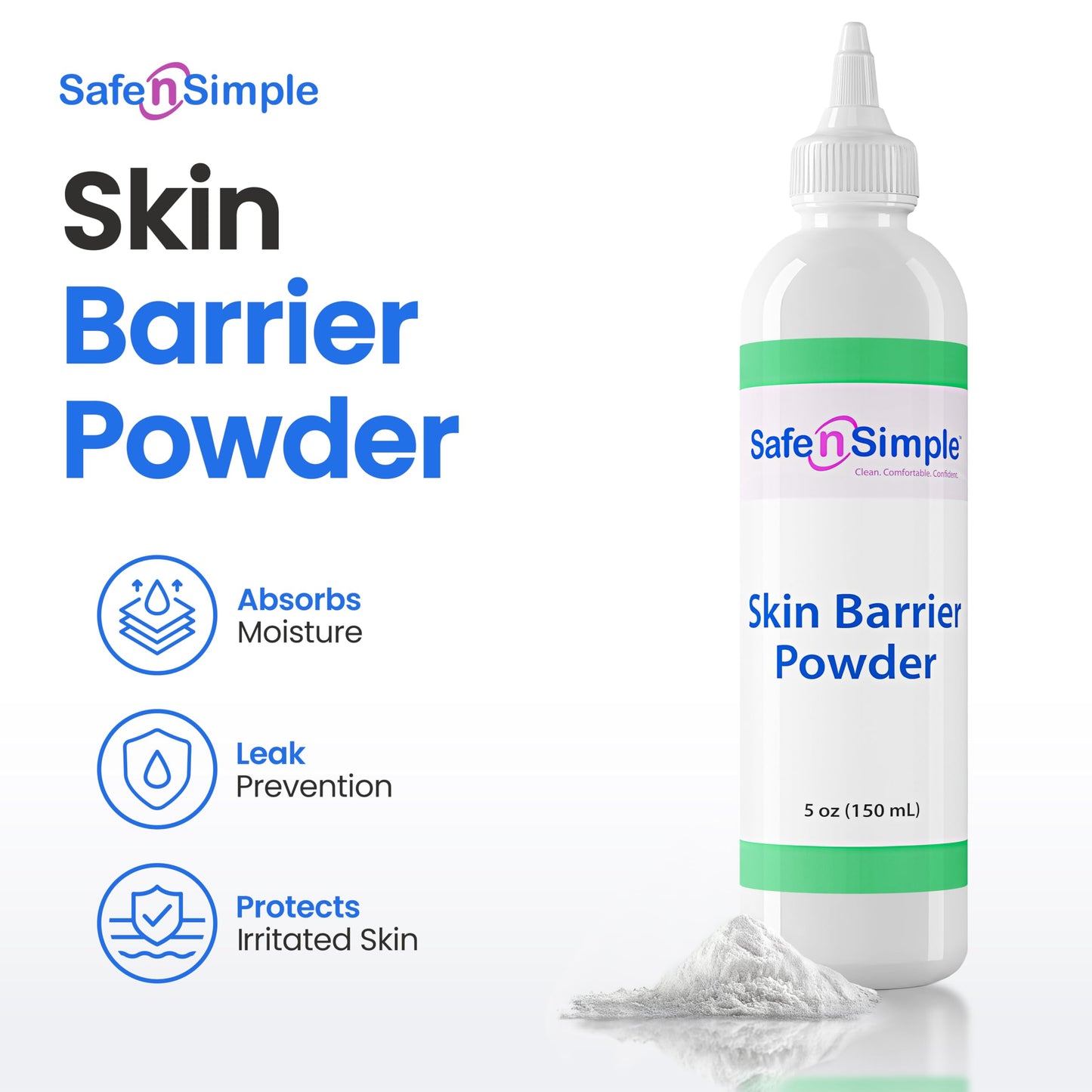 Safe n' Simple Stoma Skin Barrier Powder - 5 oz - Medicated Protective Skin Barrier - Ostomy Protection Supplies - Stoma Adhesive Powder