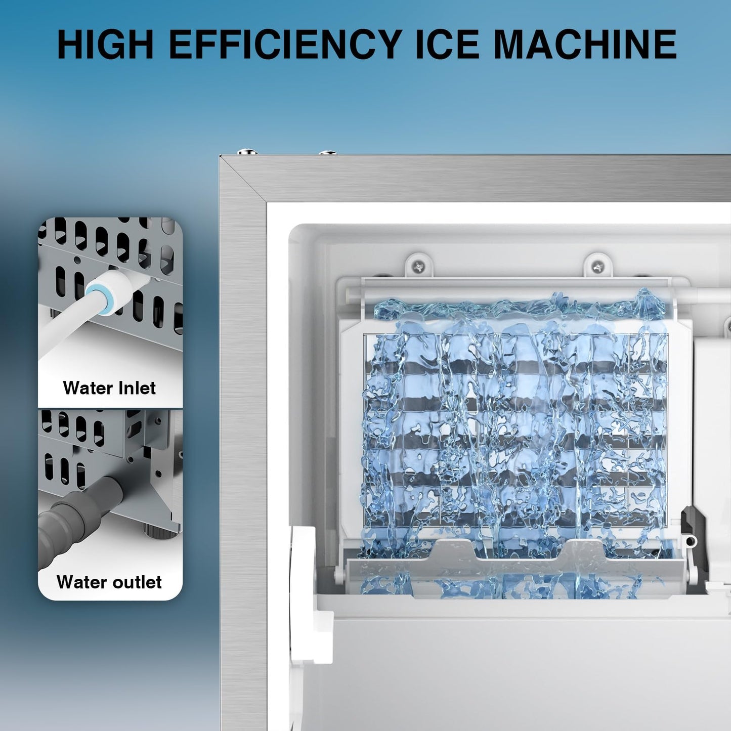 15" W Commercial Under Counter Ice Maker Machine，85 Lbs/Day with 30 LBS Storage Bin，Bulit-in Freestanding Ice Maker，Stainless Steel Under Cabinet Ice Machine，Self Cleaning，Thicknesses Adjustable