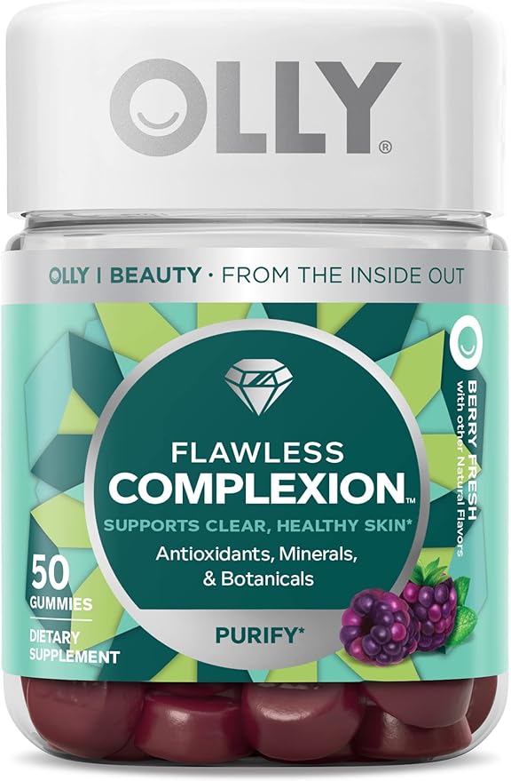 OLLY Undeniable Beauty Gummy, 60 Count & Flawless Complexion Gummy, Clear and Healthy Skin Support - 50 Count (Pack of 1) & Glowing Skin Gummy, 25 Day Supply (50 Count)