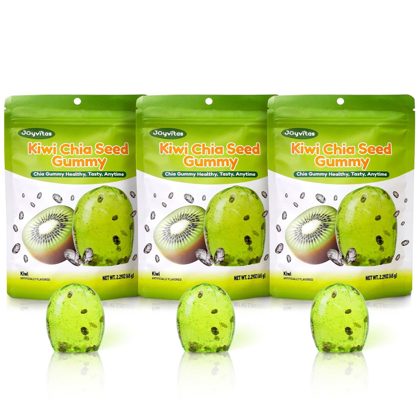Kiwi Gummy Candy - Sugar-Reduced Real Juice 4D Gummies with Chia Seeds, Christmas Candy Individually Wrapped, Ideal Stocking Stu