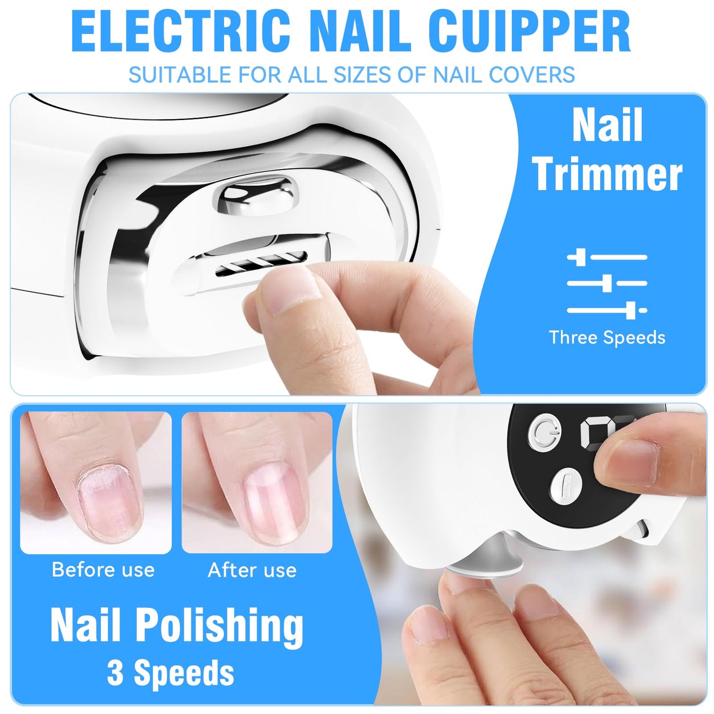 3 in 1 Electric Nail Clipper, Portable Electric Nail Clippers for Seniors with Led Light, 3 Speed Automatic Electric Nail Trimme