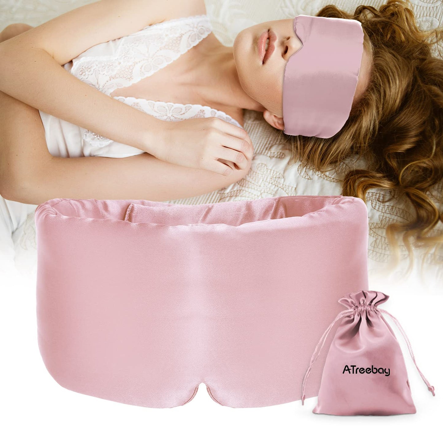 ATreebag Silk Sleep Mask for Women Men, Mulberry Silk Eye Sleeping Mask & Blindfold with Adjustable Strap, Blackout Eye Cover for Sleep Travel Yoga Nap, Large Size, Light Plum