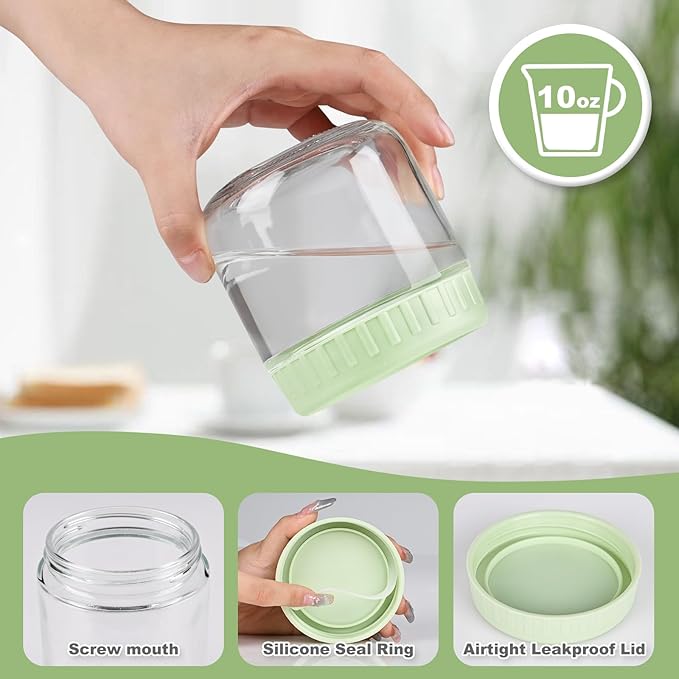 Overnight Oats Containers with Lids, 10oz Glass Jars with Lids 4 pcs, Candy, Wide Mouth Mason jars for Salad, Yogurt, Snacks, Meal Prep