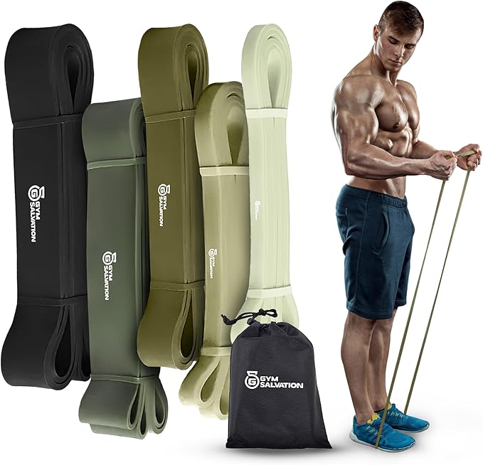 Gym Salvation Resistance Bands Set, 5 Pull Up Assist & Strength Training Bands, Durable Powerlifting & Workout Loops with ...
