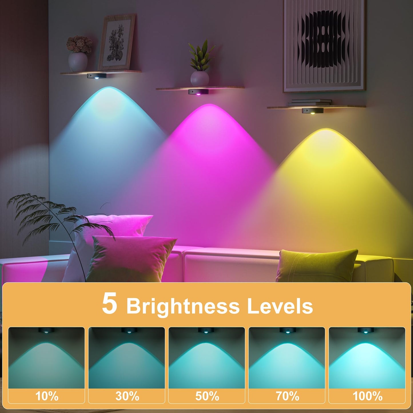 HOMEBEST Puck Lights with Remote, Rechargeable, 13 RGB Colors, 3 Pack, Black, Model HL05