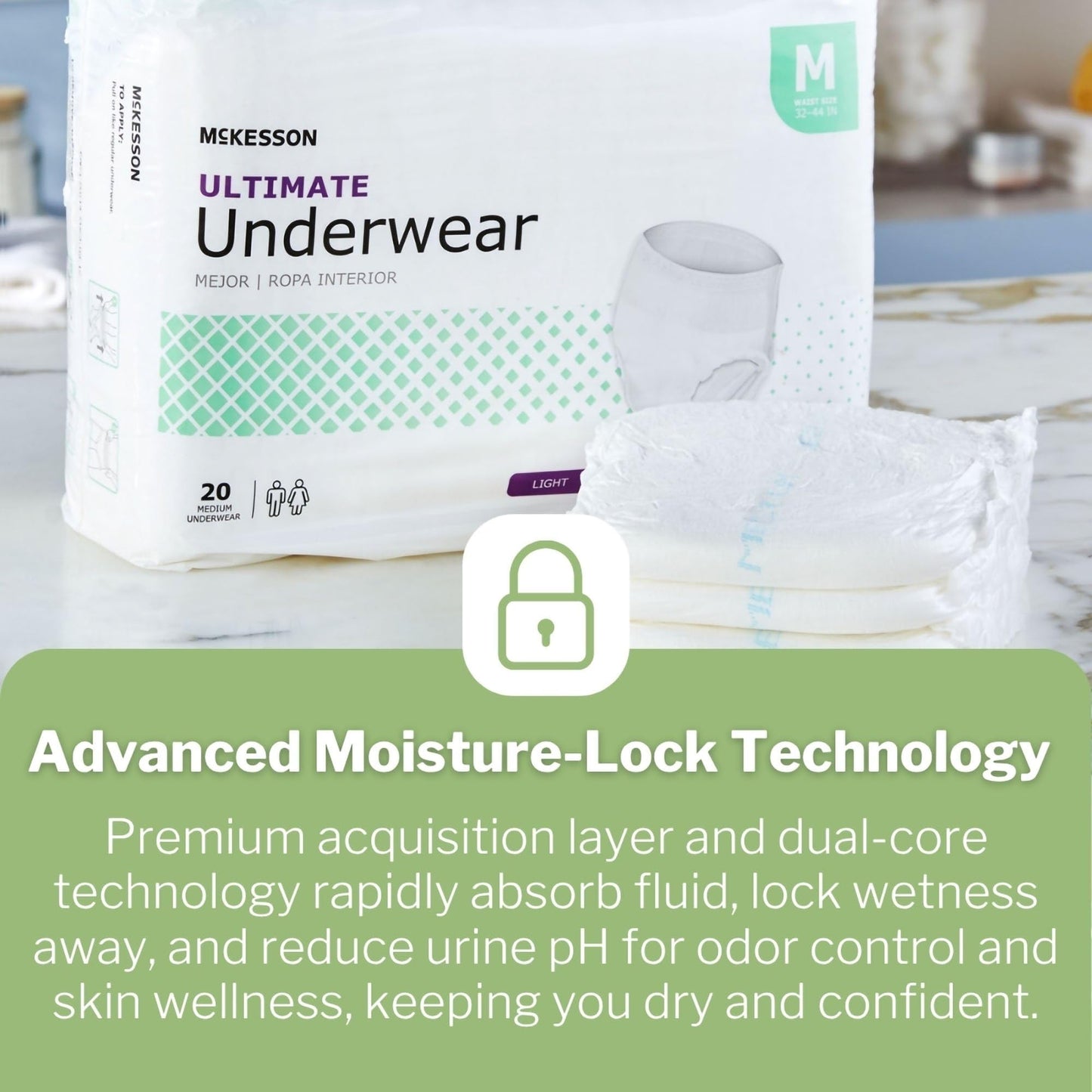 McKesson Ultimate Adult Incontinence Underwear, [80 Count], Medium, 32-44 in. Maximum Absorbency, Unisex Bladder Leak Protection, Pull-On Style with Tear-Away Sides, for Postpartum and Incontinence