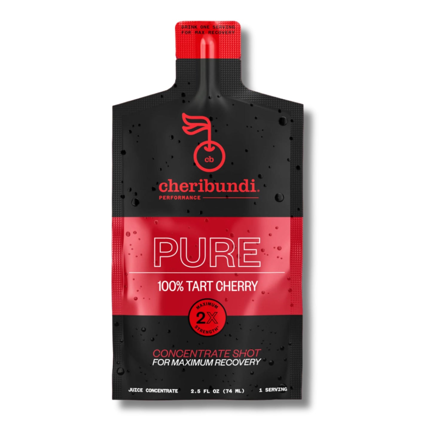 Cheribundi 100% Tart Cherry Juice Pure Performance Concentrate Grab and Go 2.5oz Pouch for Maximum Recovery with 40 Tart Cherrie