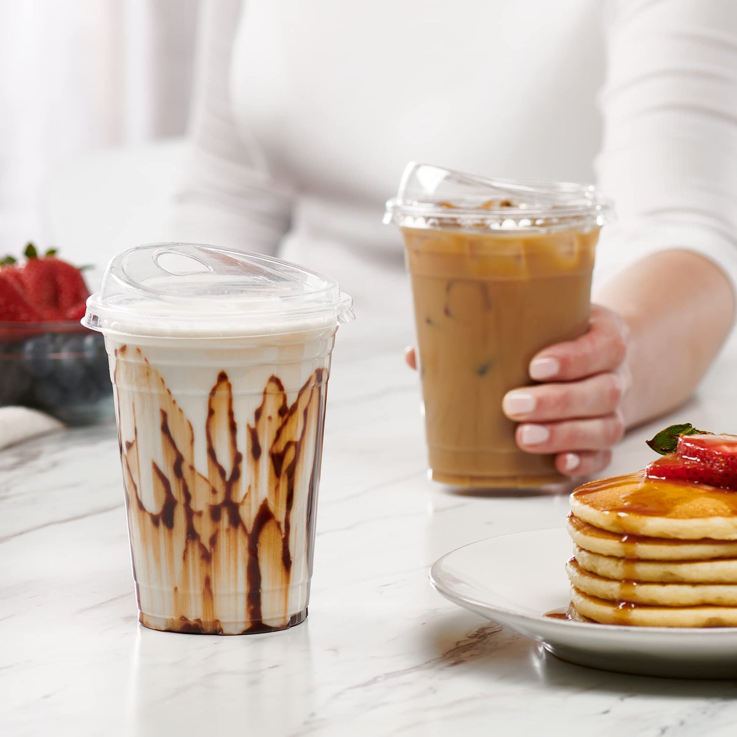 [100 Count] Crystal Clear Strawless PET Plastic Lids for 12, 16, 20 & 24 oz. Milkshake Cups