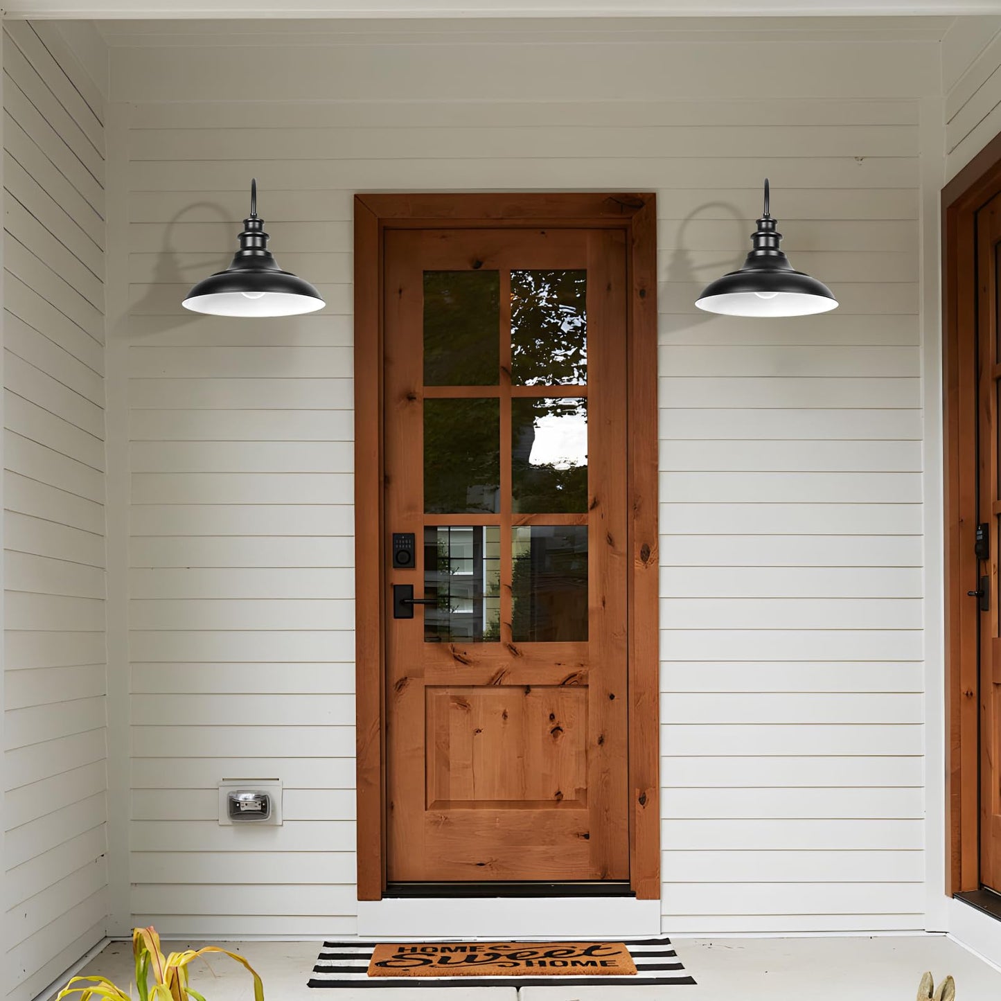 Diyel Outdoor Barn Light Fixture  16 Inch Large Dome Farmhouse Exterior Wall Mount Light  Rustic Wall Sconce Indoor Wall Lighting Fixture  Industrial Black White Lantern For Porch  1 Pack