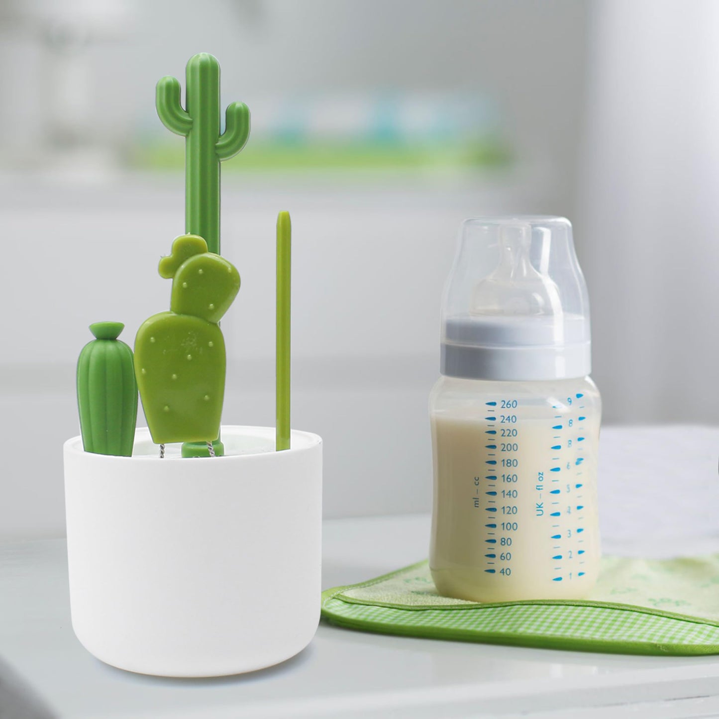 Cactus Bottle Brush Set, Full-Angle Straw Detail Brushes Cleaning Cleaner Washer Tool Kit with Stand Holder Multifunctional for Washing Baby Breast Pump Nipple Essentials Kitchen Decor Replacement