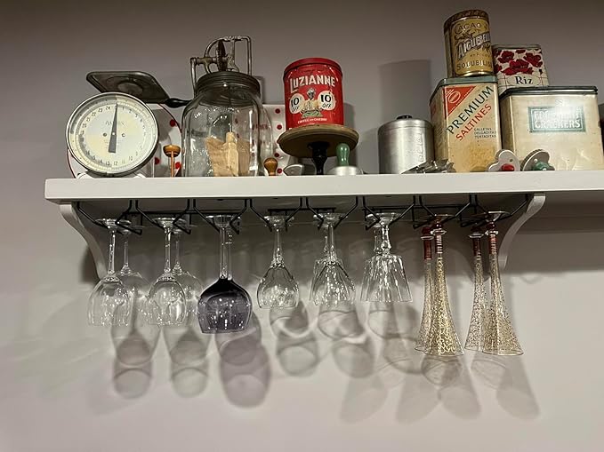 7 Inch Black Wine Glass Rack, Under Cabinet Stemware Holder, Hanging Stemware Holder for Cabinet Kitchen Bar, Set of 4