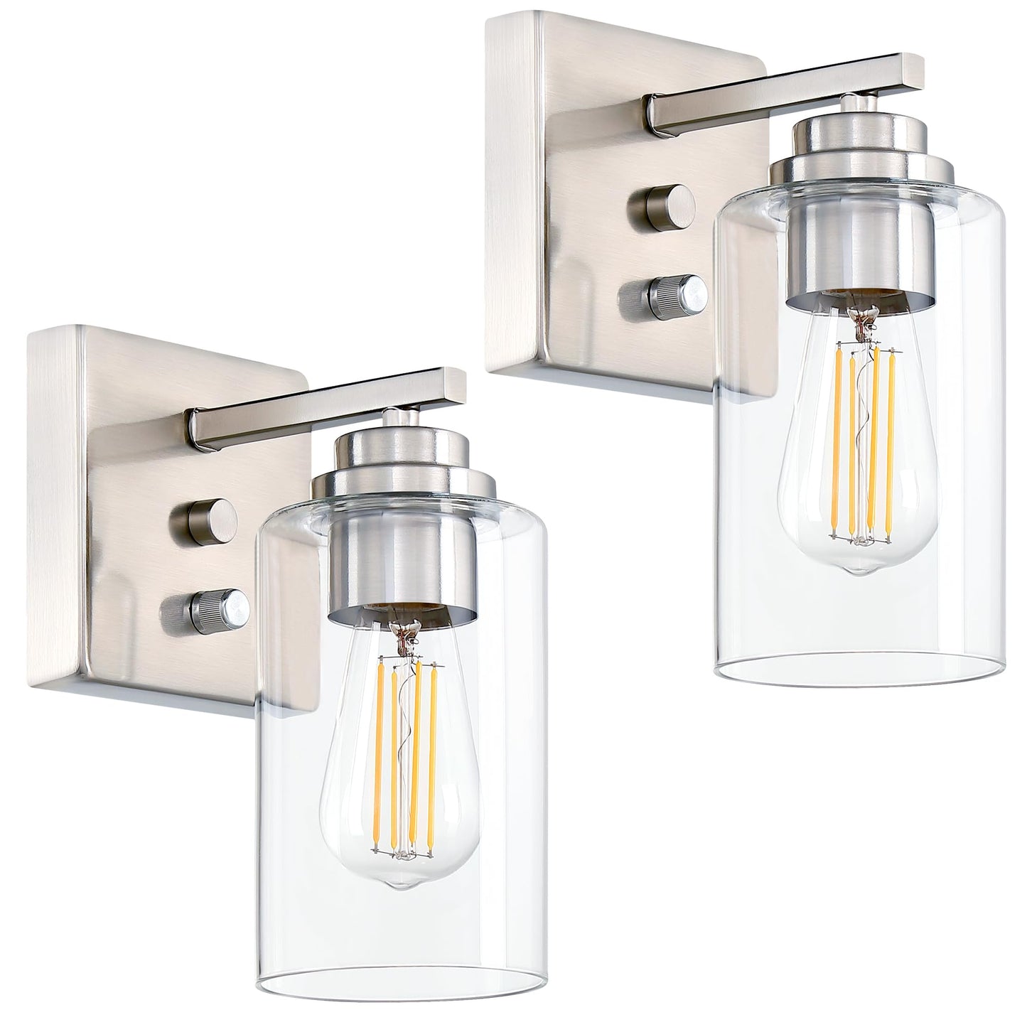 Loyareal Wall Sconces Set of Two, Brushed Nickel Wall Sconce with Rotary Switch, Sconces Wall Lighting, Bedside Wall Lamps, Ligh