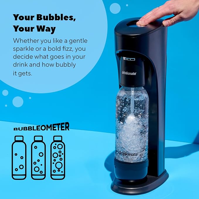 Drinkmate OmniFizz Sparkling Beverage Maker CO2 Bundle - Sparkling Water/Soda Streaming Machine That Carbonates Any Drink - Includes 4 CO2 Cylinders, 1 Carbonation Bottle, 1 Fizz Infuser - Arctic Blue