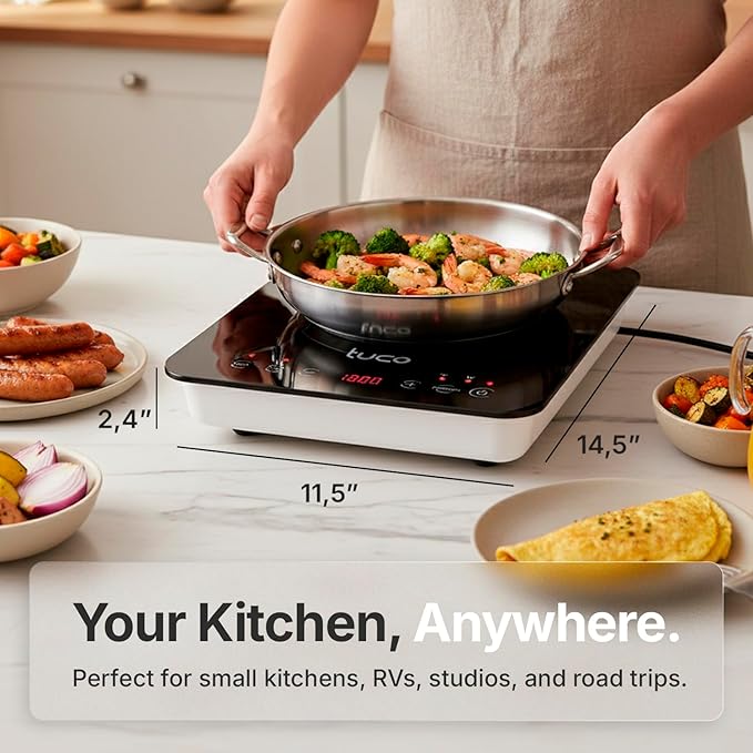 TUCO Portable Induction Cooktop Burner Hot Plate Electric Stove with Shatter-Proof Ceramic Glass, LCD Sensor Touch, ETL Certified, 20 Cooking Modes, 1800 Watts