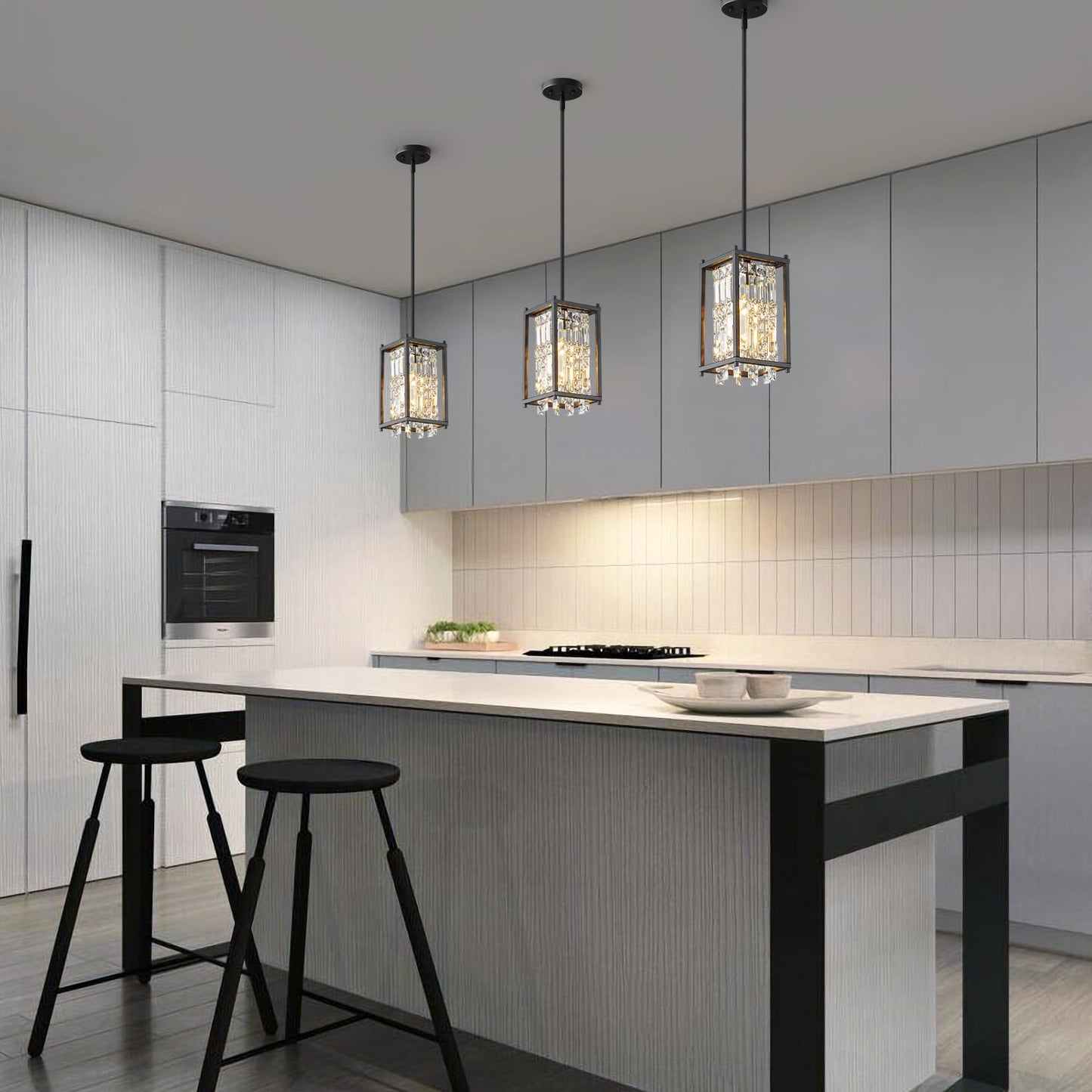Lmqnine Kitchen Island Chandelier - Black Metal Pendant Light, Square 1-Light, Industrial Farmhouse Design For Dining Room And Hallway
