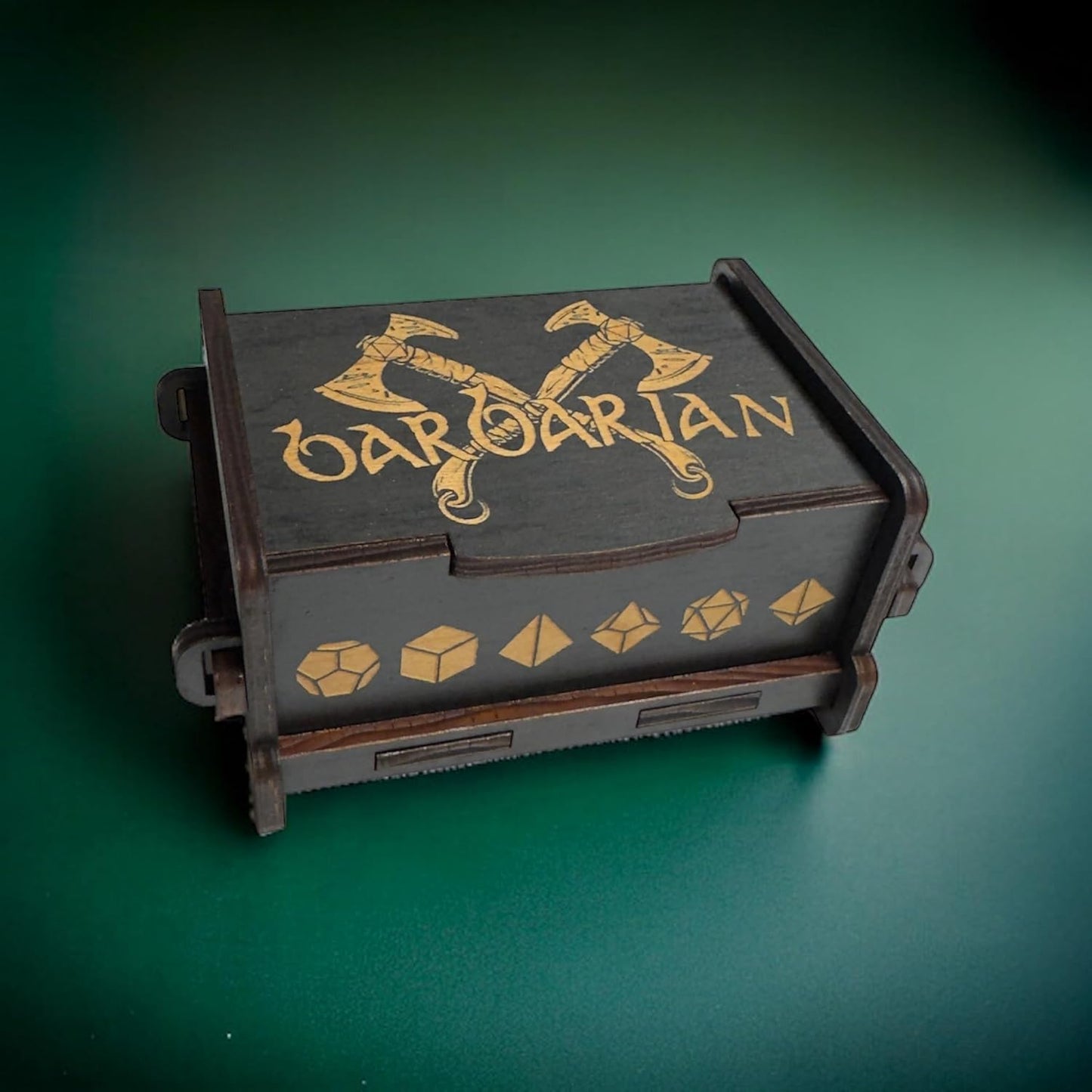 Dice Box - BLACK - 6x4x3 Also holds jewelry and great for desks and desk top items (Barbarian)