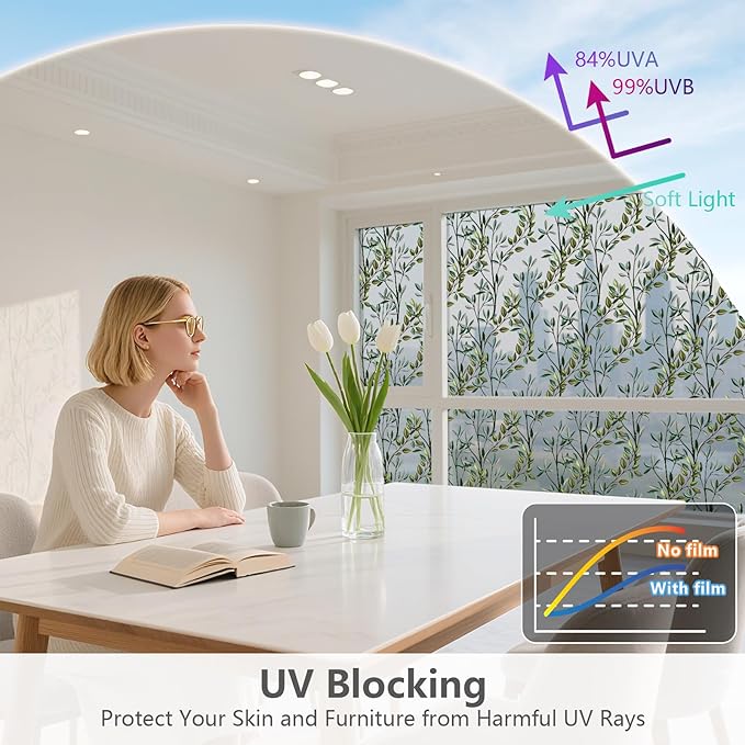 NINETREX One Way Window Privacy Film, Daytime Privacy Static Cling Sun Blocking Anti UV Reflective Window Tint for Home and Office 23.6 x 78.7 inches, Silver Leaf