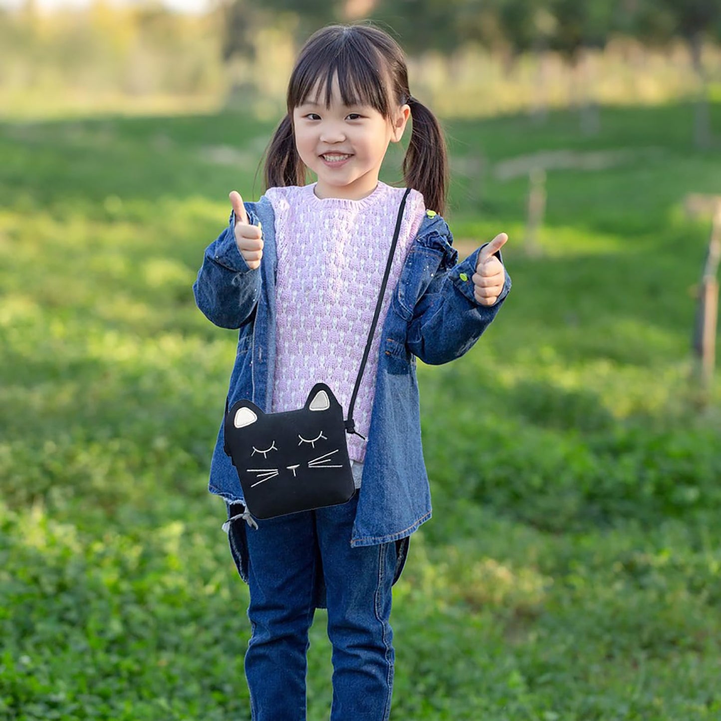 Black Cute Girls' Crossbody Bag, Cat-shaped Shoulder Bag Lightweight and Practical Children's Messenger Bag With a Random Black Keychain