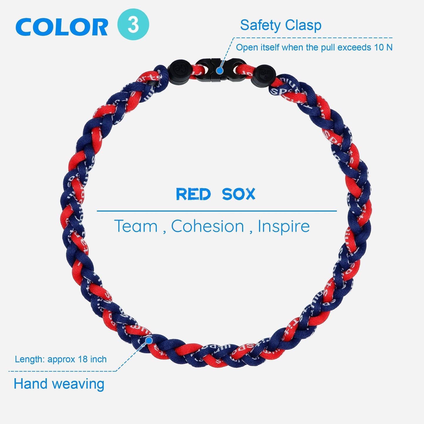 SUPBOMM 3 pcs Baseball Rope Necklaces, League Team Colors Braided Necklace, Baseball Team Gifts, Red Sox