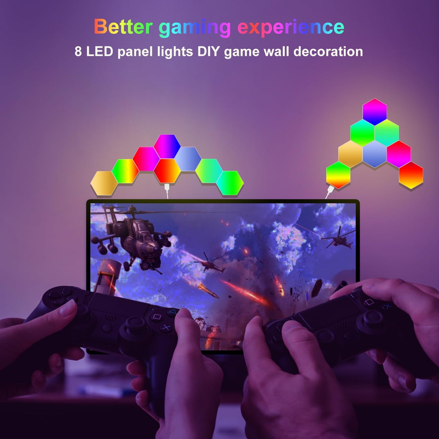 Zwzasm RGB Hexagon Wall Lights, 8 Pack Smart LED Panel Lights with App & Remote, Music Sync, DIY Shapes for Living Room, Bedroom, Gaming Room