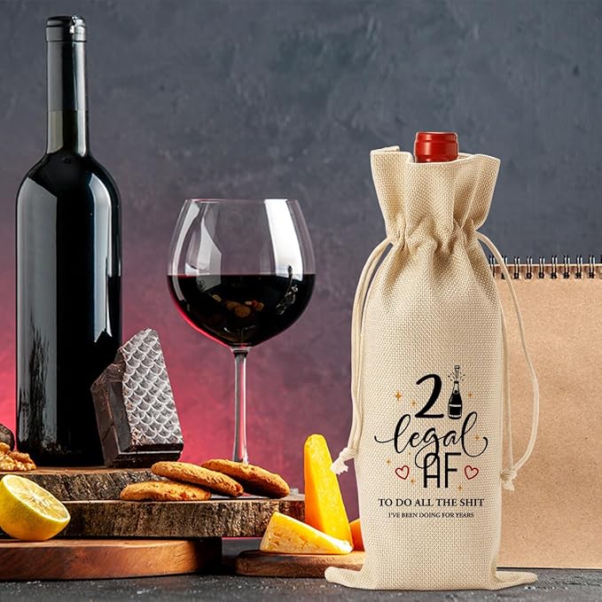 Funny 21st Birthday Wine Bag, 21st Birthday Party Decorations for Her, 21st Birthday Gifts for Her Wine Bag, 21 Year Old Birthday Gifts for Her Women Sister Friends Wine Gift Bag