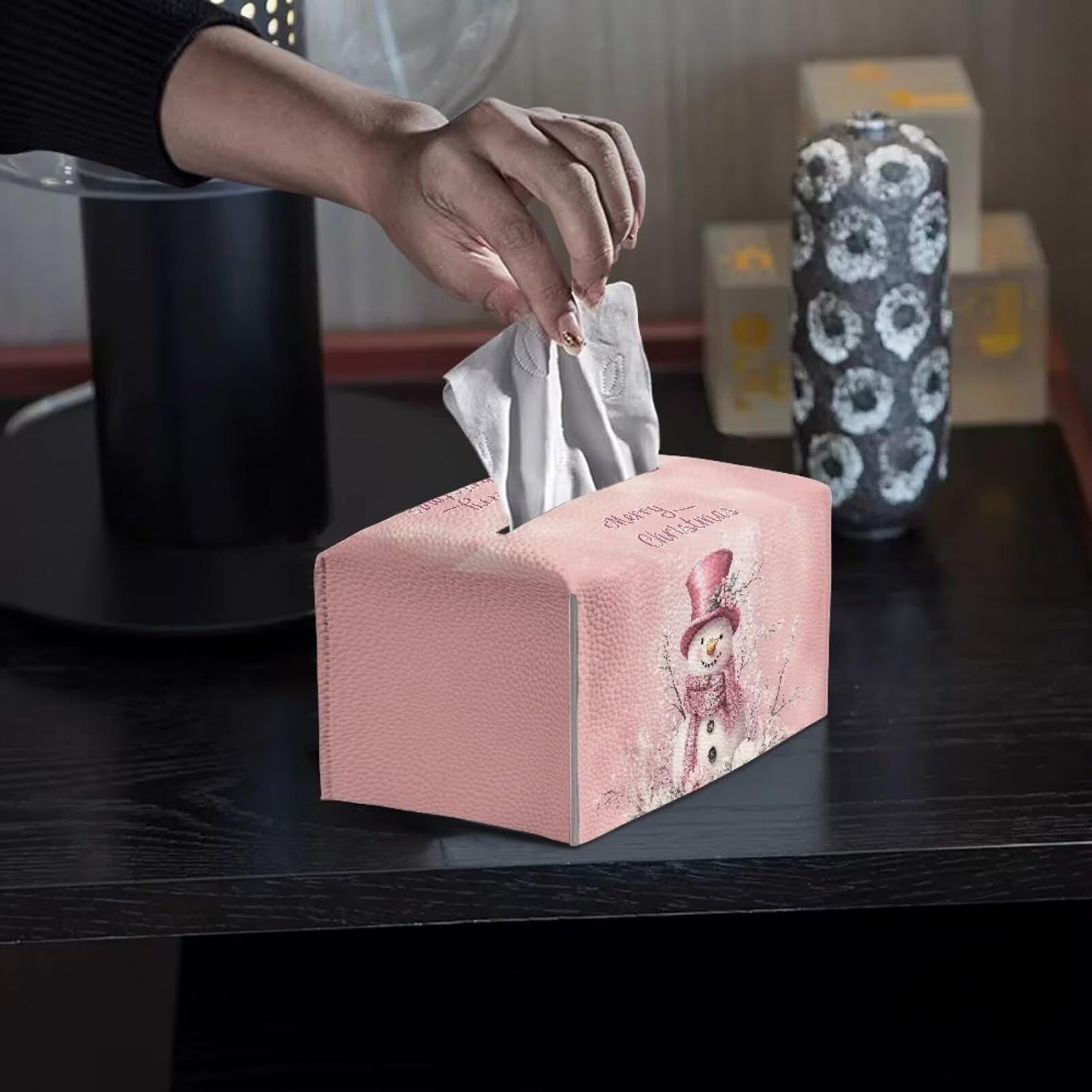 Snowman Rectangle Tissue Box Cover PU Leather Tissue Box Cover Modern Home Decor Cute Tissue Box for Kids Room Bathroom Accessories 9x5x5