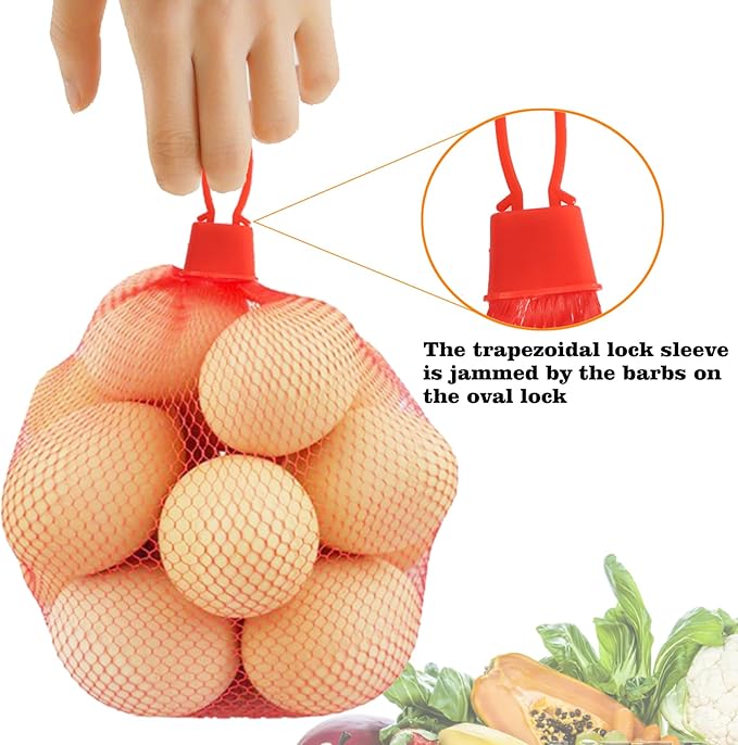 Reusable Mesh Produce Bags, 20 Inch Seafood Boil Bags for Crab Clam Shrimp Cooking, Onion Potato Storage Vegetable Packaging Net Bag with Loop-style Closures (100Pcs-Red)