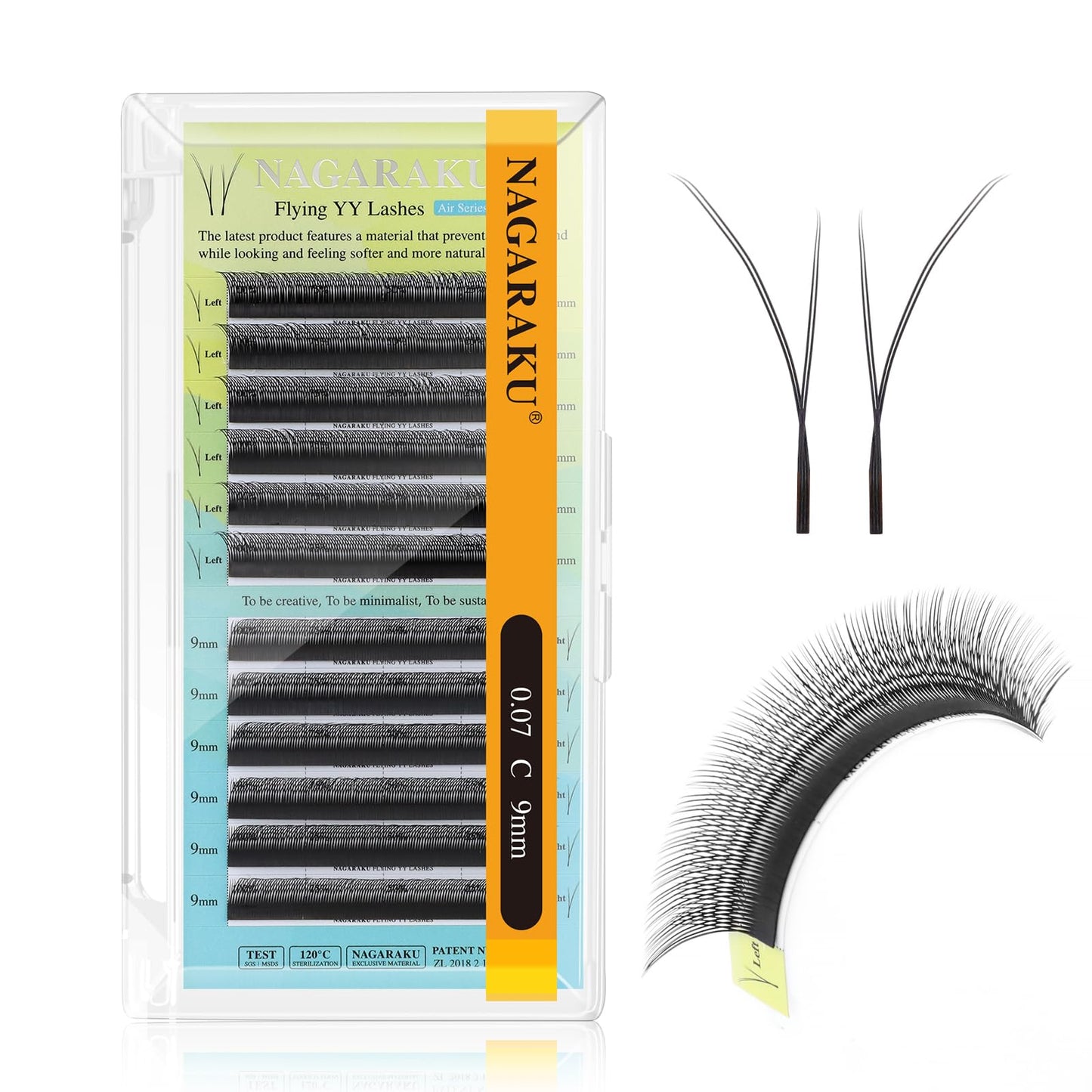 NAGARAKU Flying YY Eyelash Extensions Supplies y lash 0.07mm C curl 9mm Premade Fans 4D Russian Volume Y Shape Faux Mink Matte 1