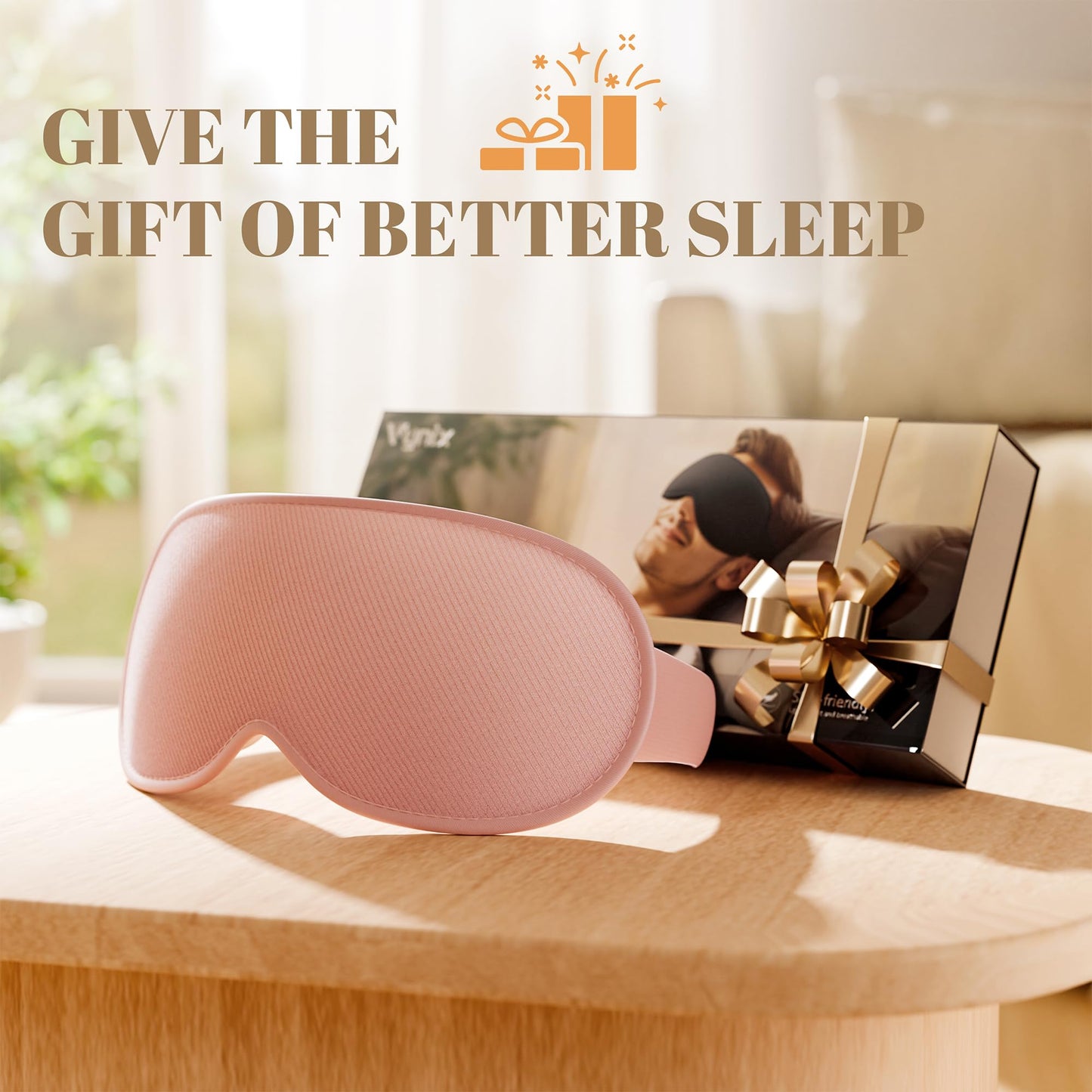 Vynix Sleep Mask for Women Men - 100% Blackout Eye Masks for Sleep, Lash Extensions 3D Contoured Sleeping Mask, Soft Adjustable Light Blocking Eye Cover Blindfold for Travel, Pink