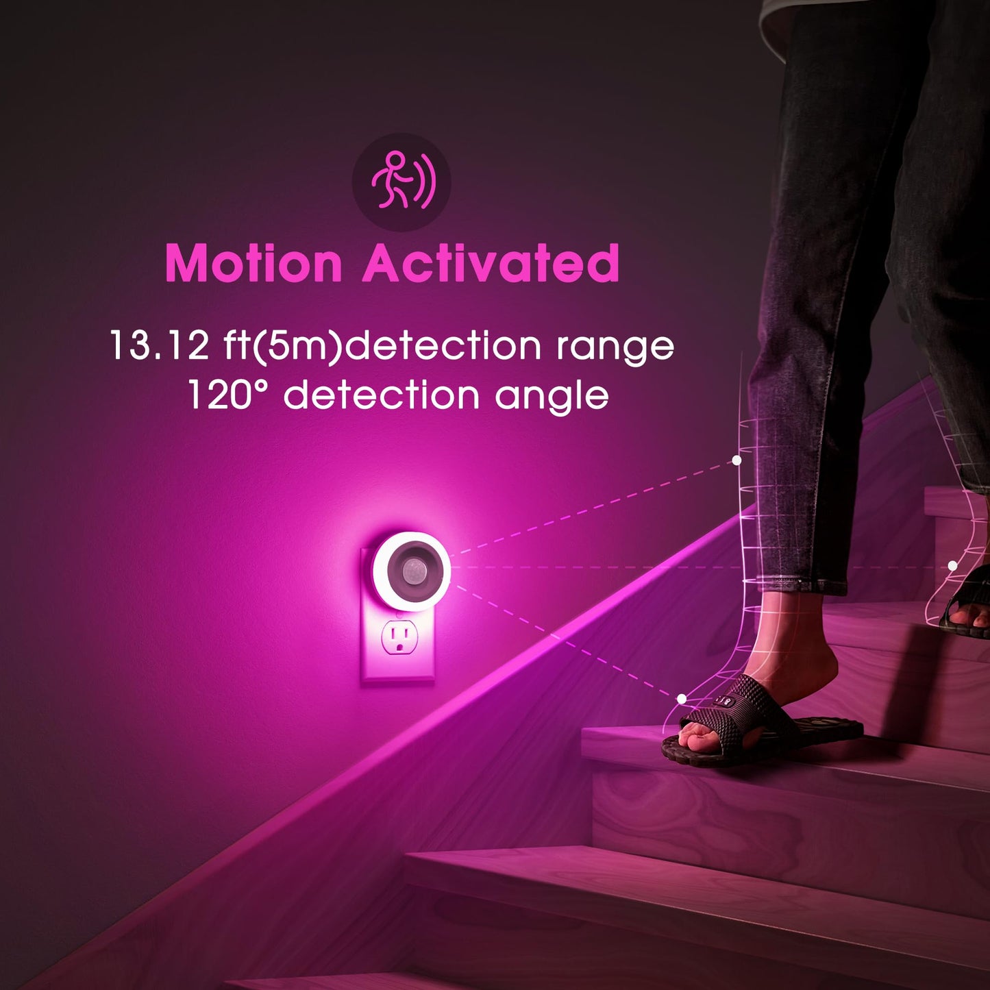 Briignite Motion Sensor Night Light, Auto On/Off, 2 Pack, Energy-Saving LED, Purple