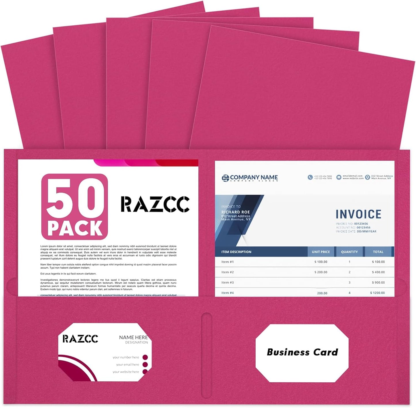 50 Pack 2 Pocket Folders - Letter Size, Magenta