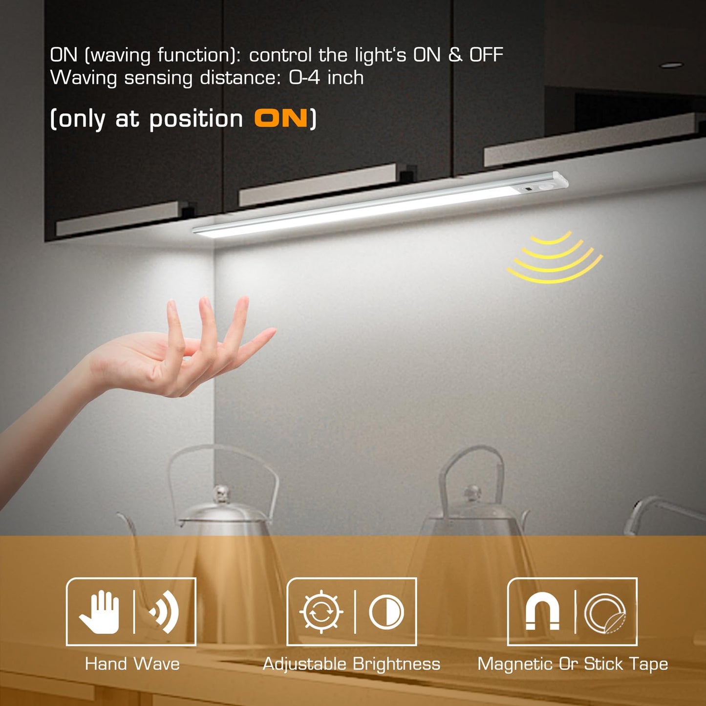 Everbrite 70Led Dimmer Under Cabinet Lighting, Motion Sensor, 2-Pack, White, Ultra Thin Design, 300 Lumen, 6000K