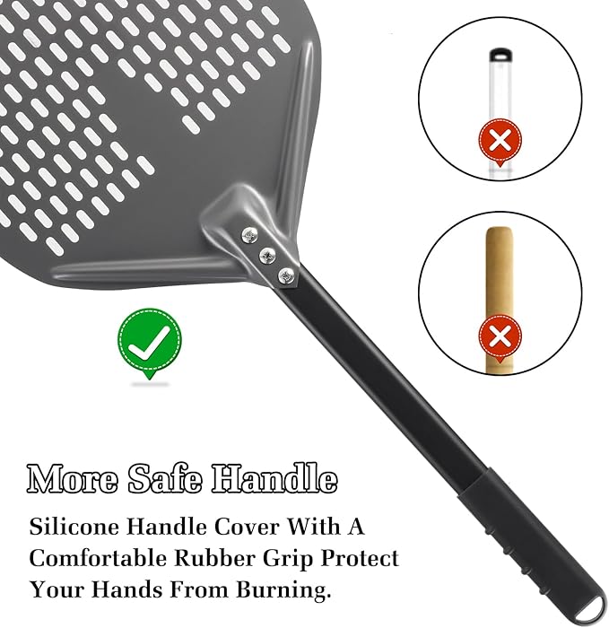 Pizza Peel 12 Inch+8 Inch, Aluminum Metal Pizza Turning Peel, Professional Pizza Spatula Paddle for Homemade Pizza